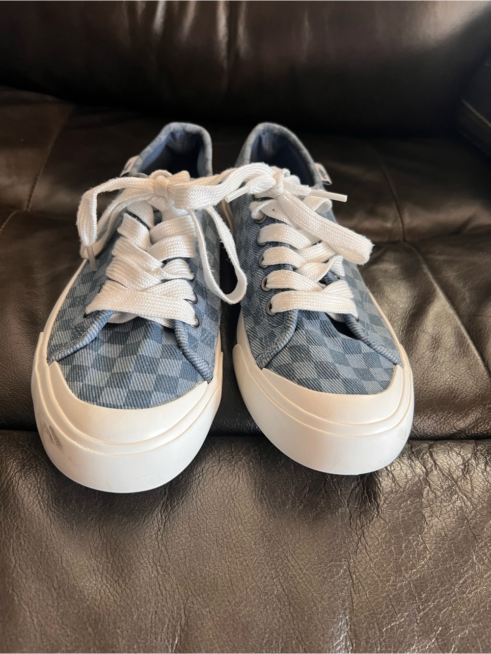 Rocket Dog Blue Checkered Low-Top Canvas Sneakers with White Laces